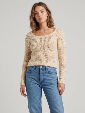 Just Female Creme Open-Knit Sweater Scandinavian Design Aesthetic Chic Size XS